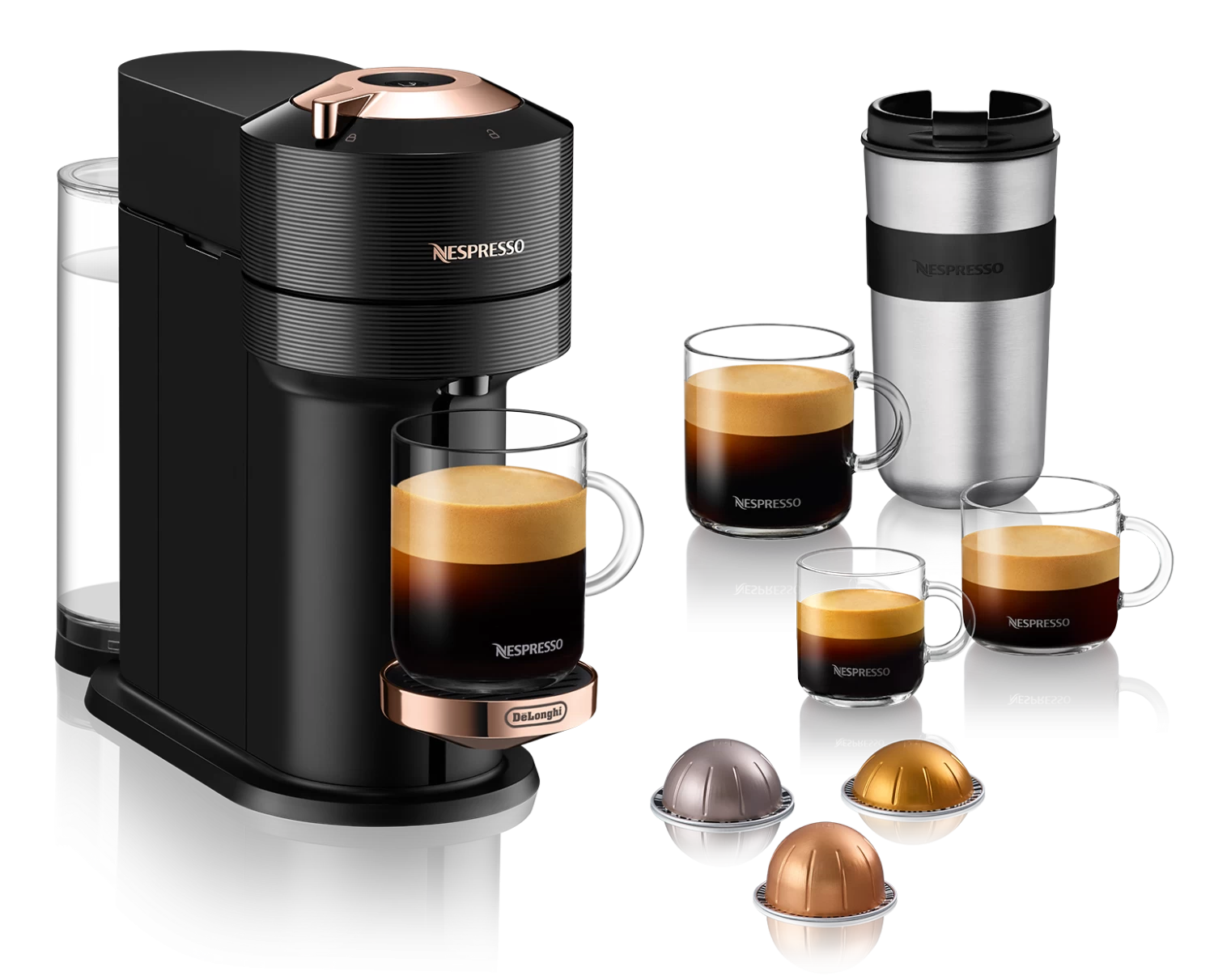Nespresso Vertuo Next Premium Espresso Machine By DeLonghi With Aeroccino - Black Rose Gold - Image 3
