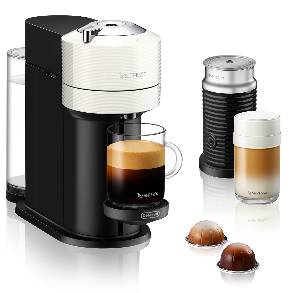 Nespresso Vertuo Next Espresso Machine By DeLonghi With Aeroccino - White