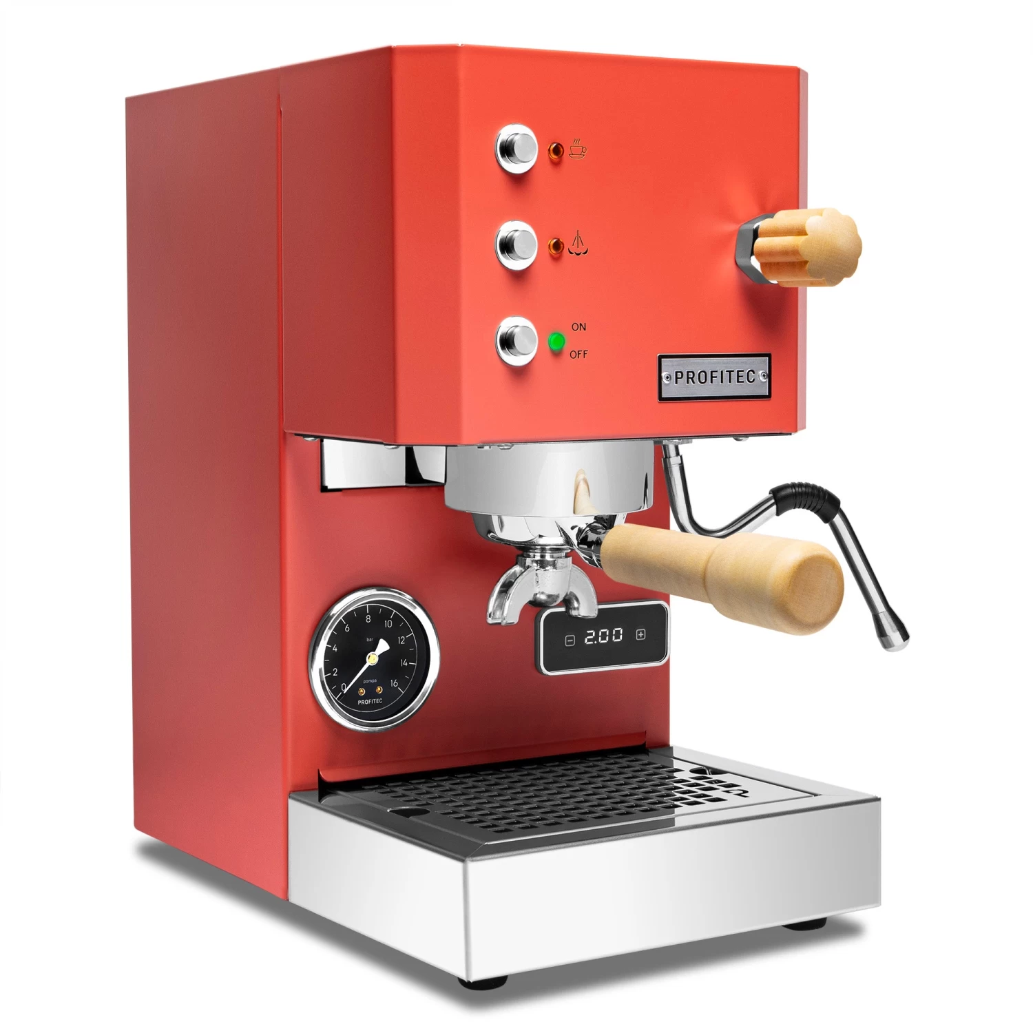 Profitec GO Espresso Machine - Red With Tiger Maple