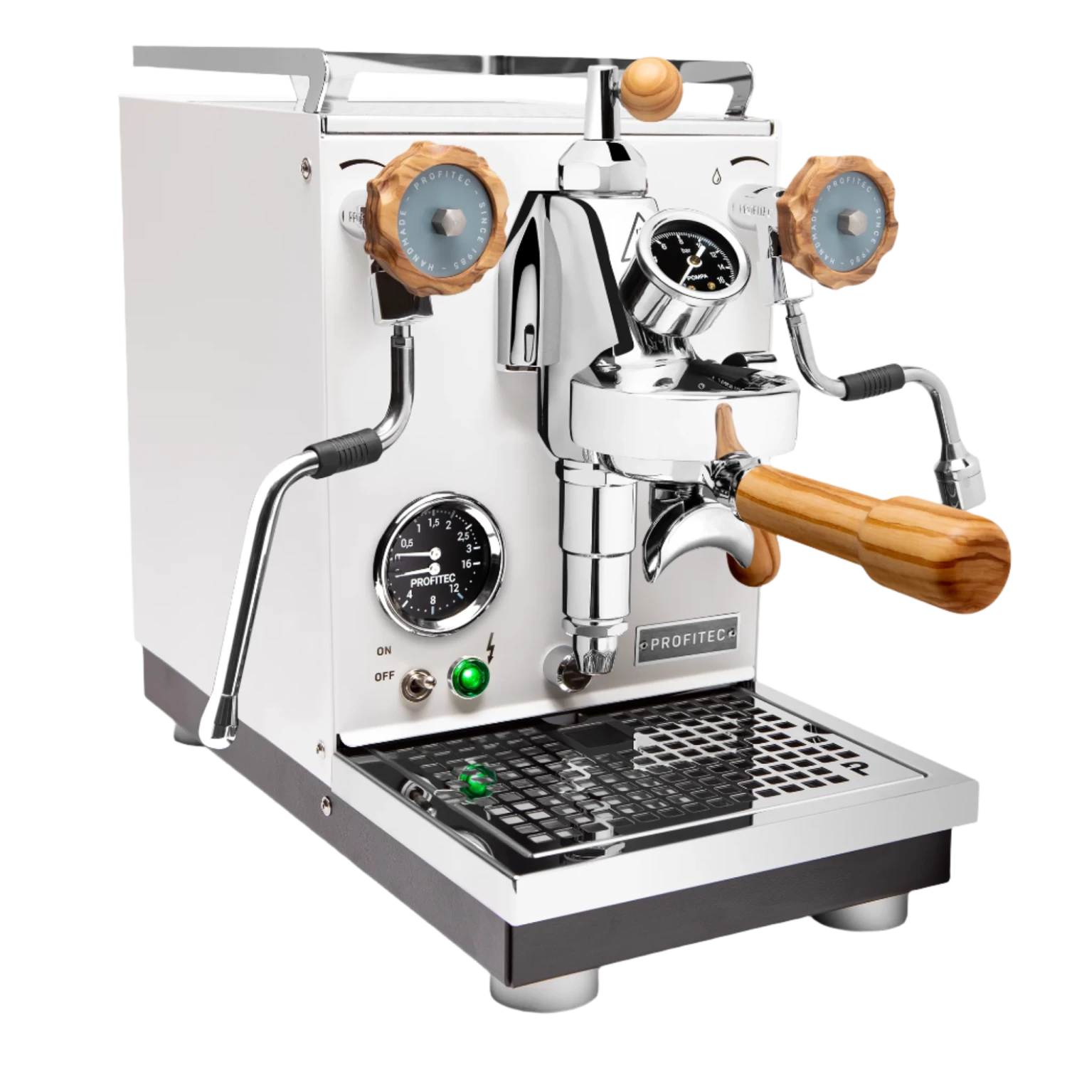Profitec Pro 400 Espresso Machine In Matte White With Flow Control And Olive Wood